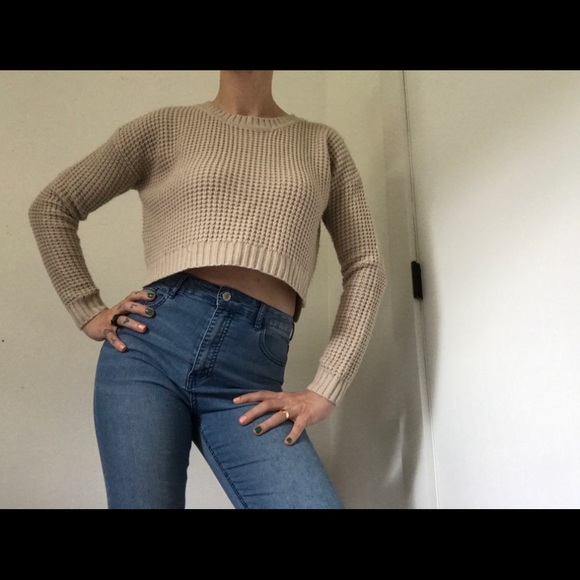 Forever 21 Slouchy Sweater Crop Top Waffle Print - Picture 5 of 12